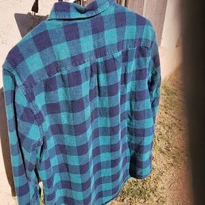 Blue and Black Plaid Shirt